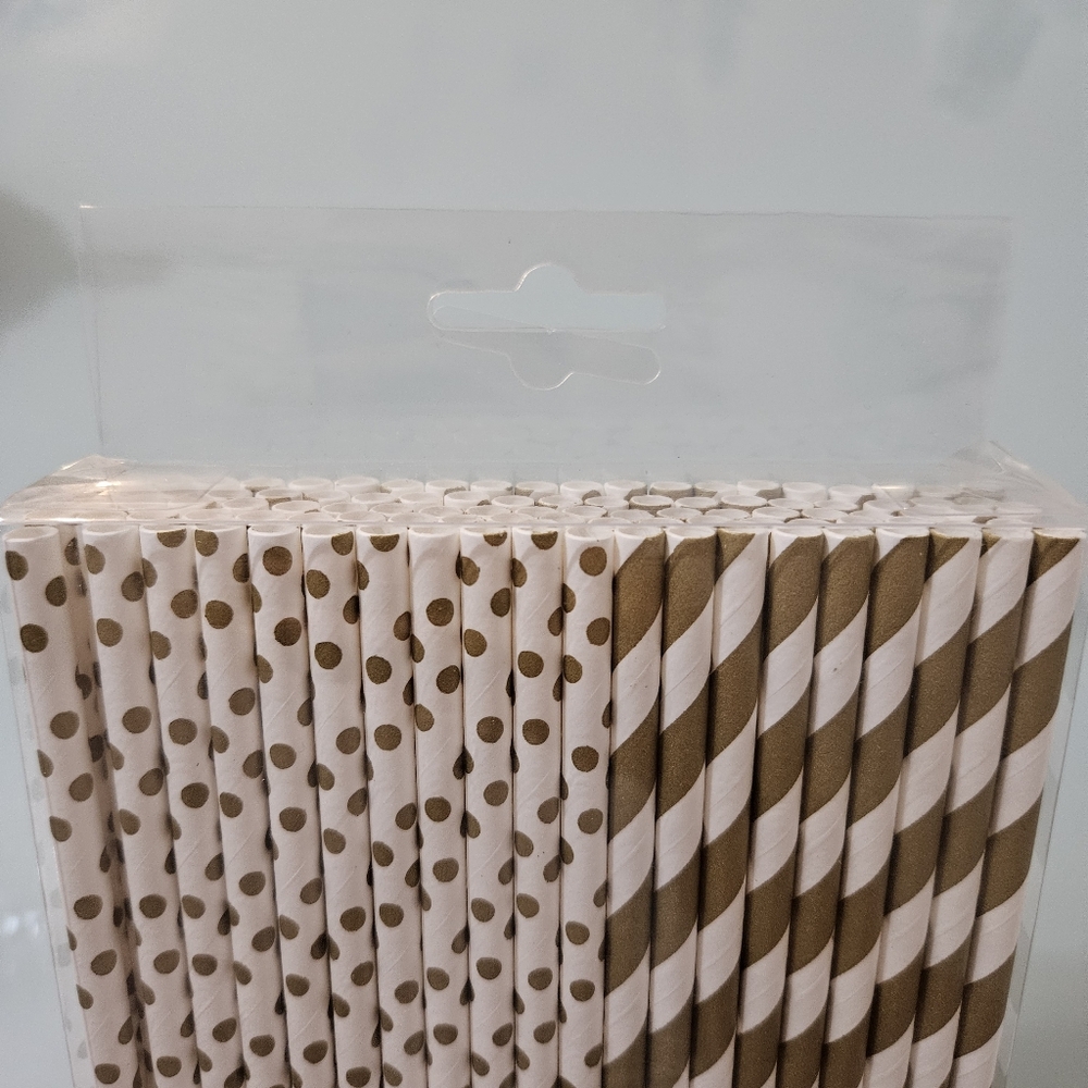 Gold Paper Straws (100 count) - Picture 3 of 6